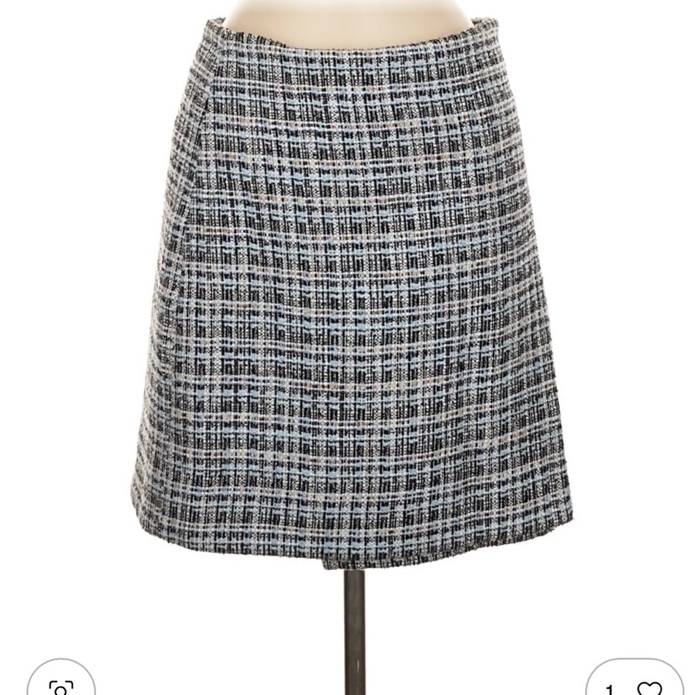 Adam Lippes Black and Blue Plaid Woven Knit Mini Skirt. - Picture 2 of 5